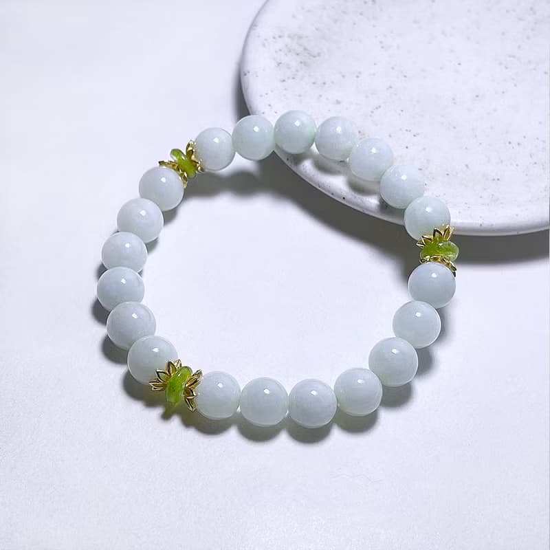 天然緬料 翡翠 8.2 mm 果綠碧璽 925純銀 手鍊