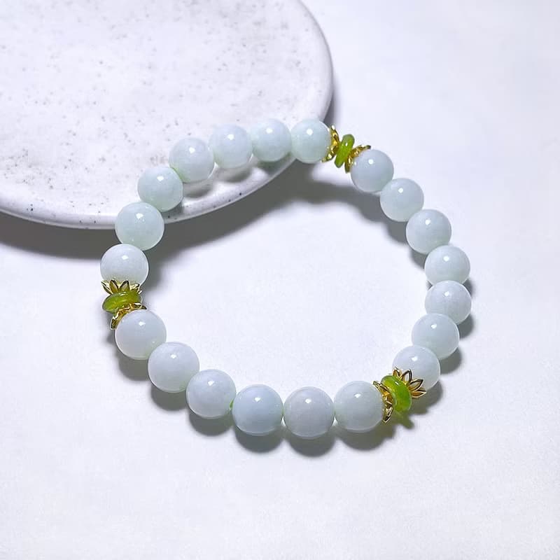 天然緬料 翡翠 8.2 mm 果綠碧璽 925純銀 手鍊