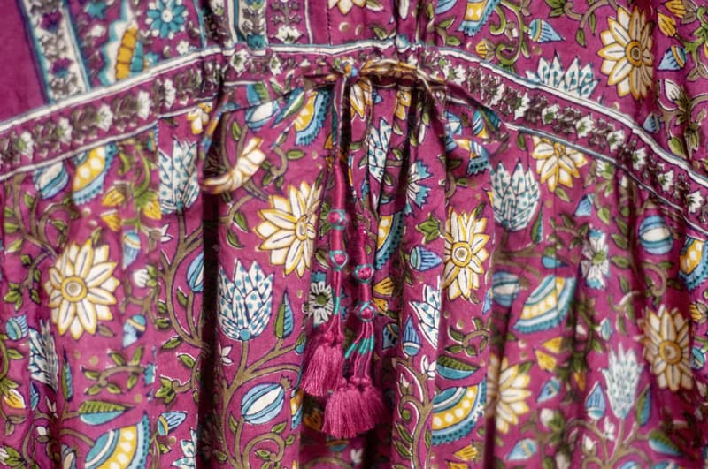 女裝木刻印純棉洋裝 印度棉有機棉連衣裙 手工蓋印連身裙-粉花朵