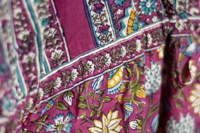 女裝木刻印純棉洋裝 印度棉有機棉連衣裙 手工蓋印連身裙-粉花朵