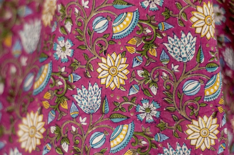 女裝木刻印純棉洋裝 印度棉有機棉連衣裙 手工蓋印連身裙-粉花朵