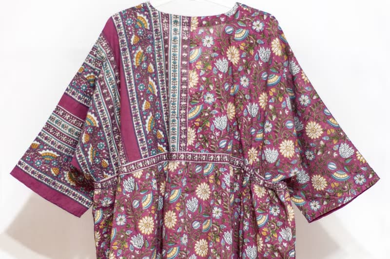 女裝木刻印純棉洋裝 印度棉有機棉連衣裙 手工蓋印連身裙-粉花朵