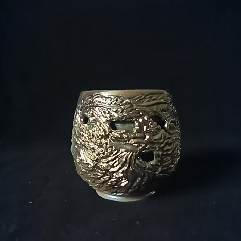 柴燒鳳凰祥雲雕刻紋飾雙層鏤空防燙杯陳炫亨雕刻