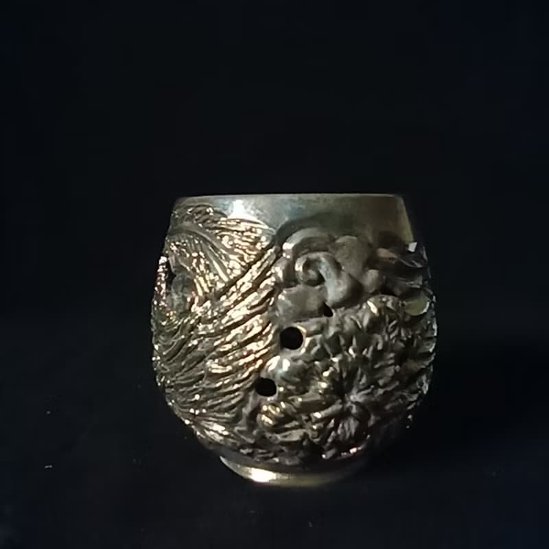 柴燒鳳凰祥雲雕刻紋飾雙層鏤空防燙杯陳炫亨雕刻