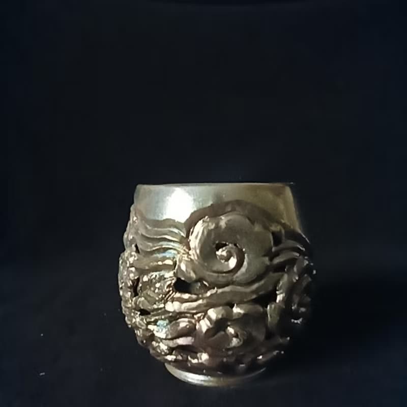 柴燒鳳凰祥雲雕刻紋飾雙層鏤空防燙杯陳炫亨雕刻