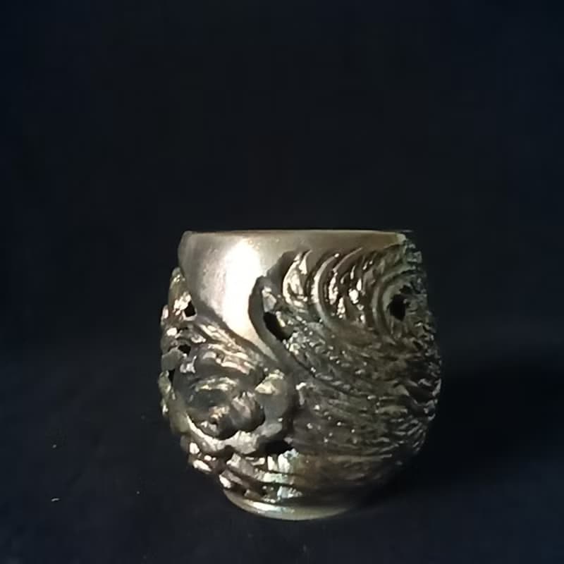 柴燒鳳凰祥雲雕刻紋飾雙層鏤空防燙杯陳炫亨雕刻