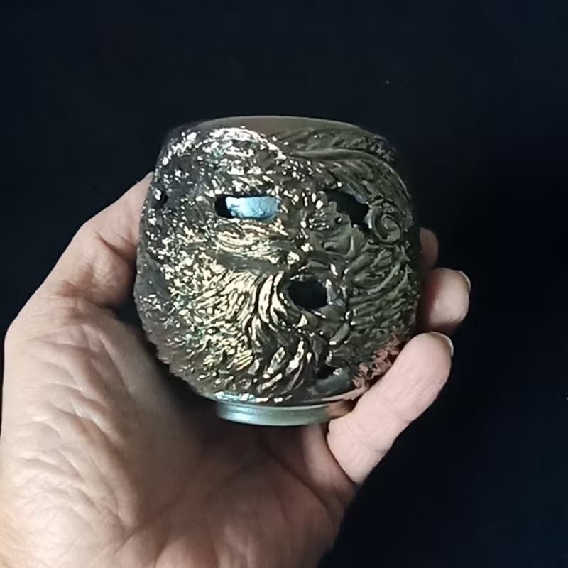 柴燒鳳凰祥雲雕刻紋飾雙層鏤空防燙杯陳炫亨雕刻