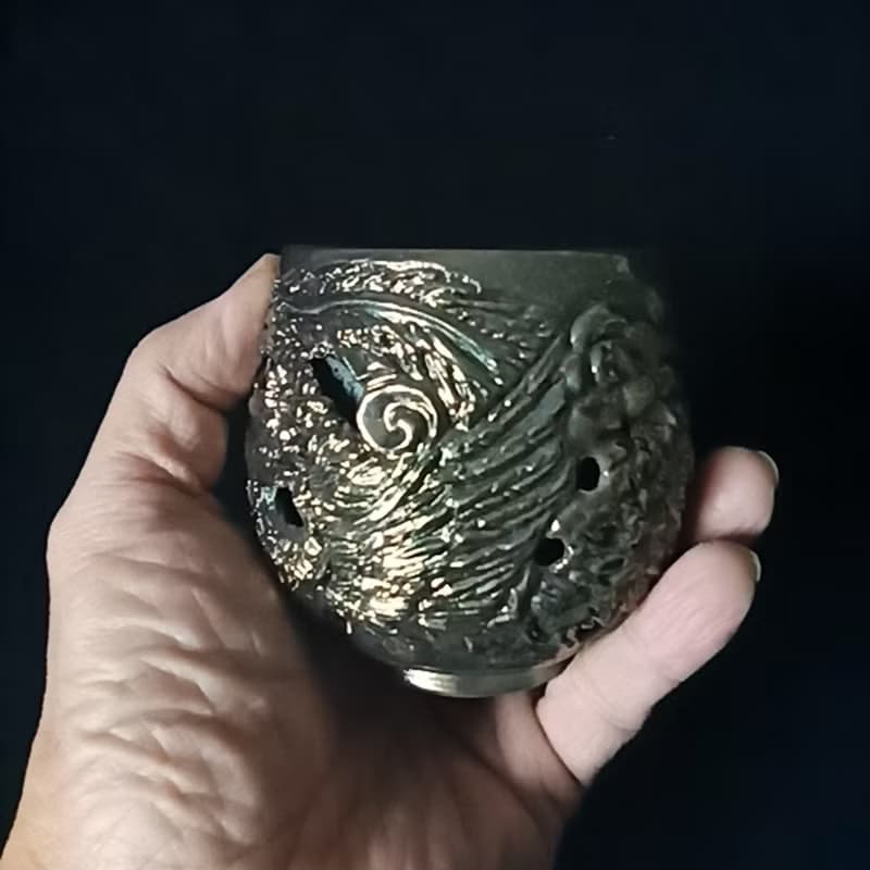 柴燒鳳凰祥雲雕刻紋飾雙層鏤空防燙杯陳炫亨雕刻
