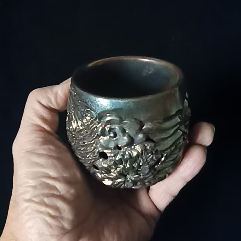 柴燒鳳凰祥雲雕刻紋飾雙層鏤空防燙杯陳炫亨雕刻