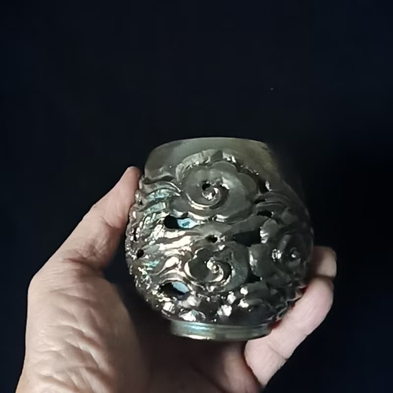 柴燒鳳凰祥雲雕刻紋飾雙層鏤空防燙杯陳炫亨雕刻