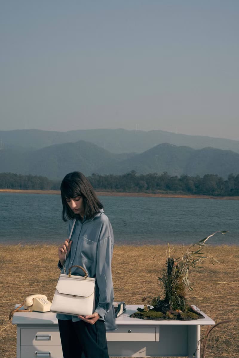 Fir Bag 素皮革木柄手提包 斜背包 側背包 米白色