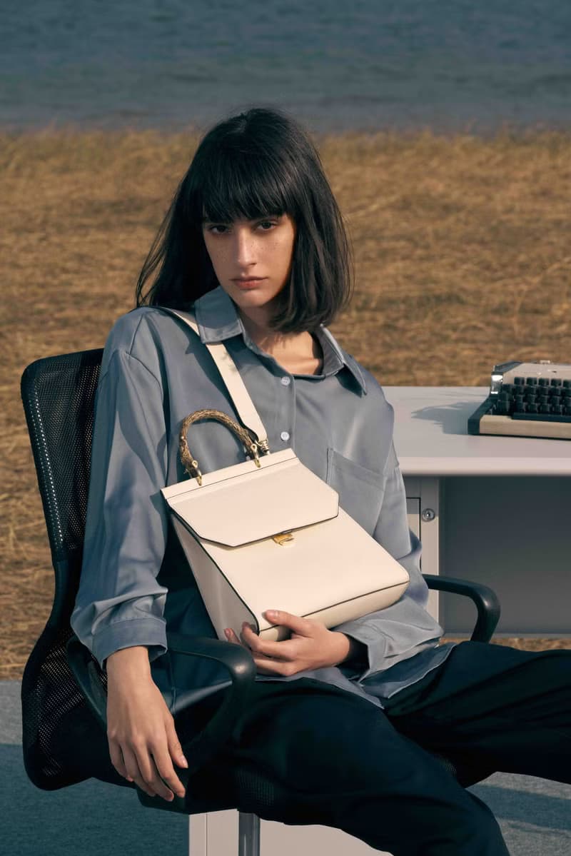 Fir Bag 素皮革木柄手提包 斜背包 側背包 米白色