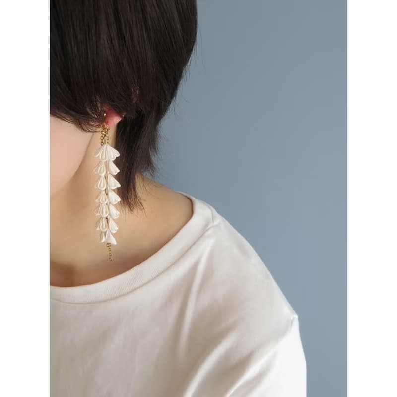 白藤とゴールドチェーンのピアス・イヤリング/着物アップサイクルアクセサリー