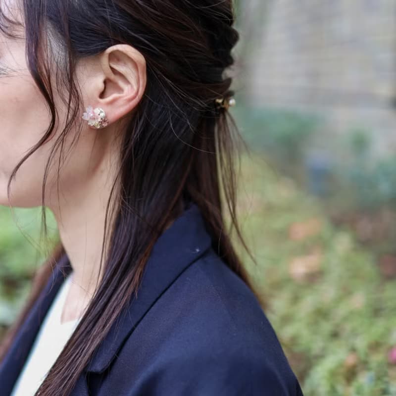 パールとさくらのビジューピアス/イヤリング