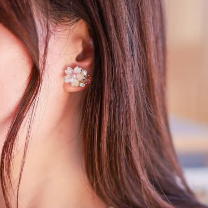 パールとさくらのビジューピアス/イヤリング