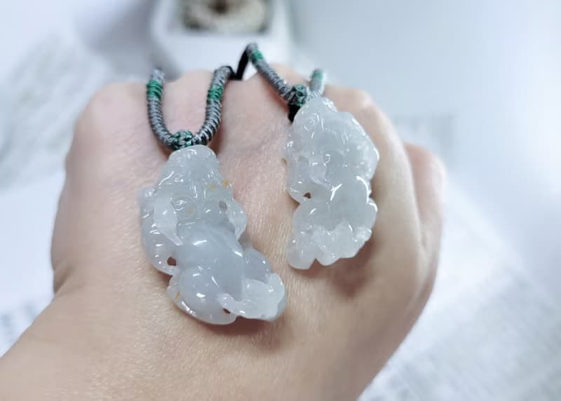 【親翠】天然翡翠 超美果凍膠感灑金貔貅一對