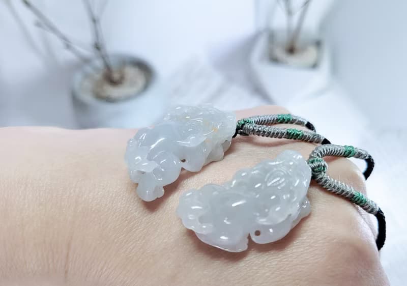 【親翠】天然翡翠 超美果凍膠感灑金貔貅一對