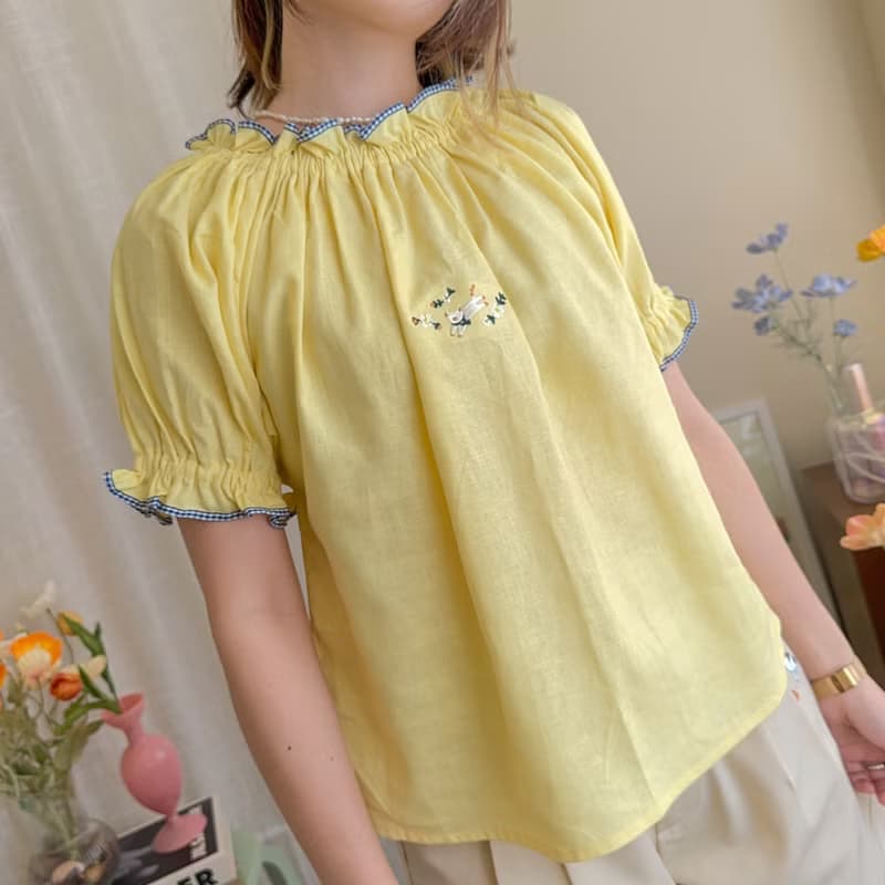 Puffy Top 棉,麻質  襯衫 Lemon 黃色的
