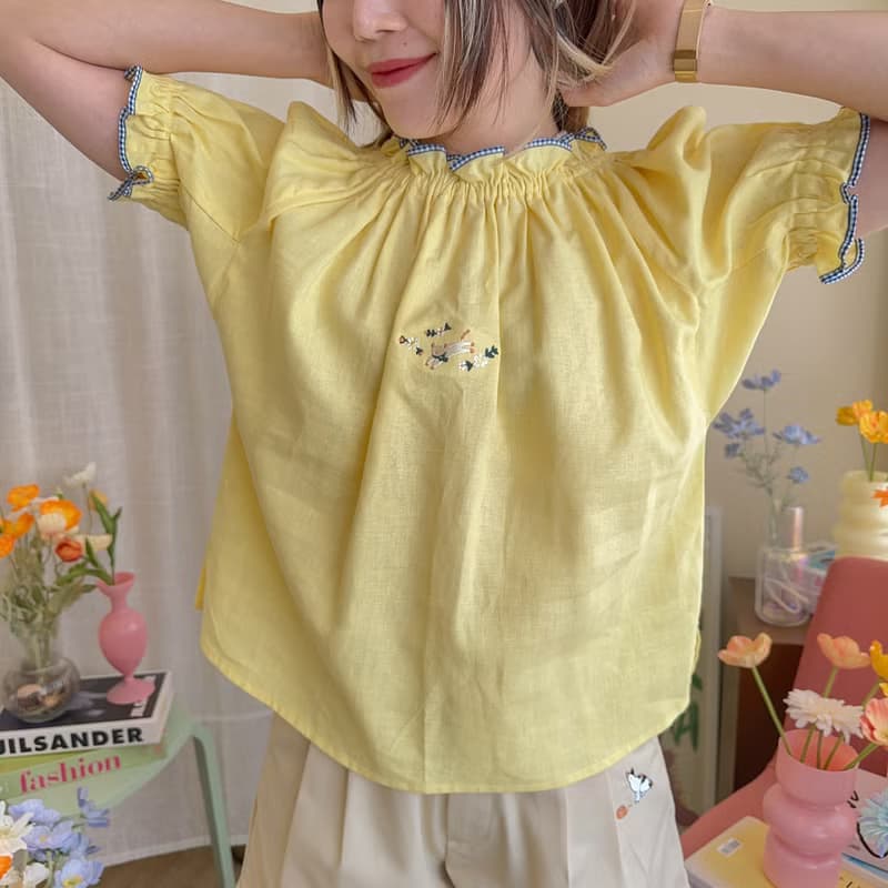 Puffy Top 棉,麻質  襯衫 Lemon 黃色的