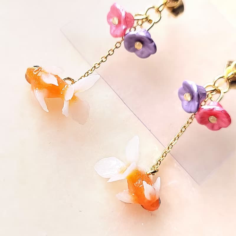 風鈴花小金魚耳環/耳夾 抗過敏醫療鋼