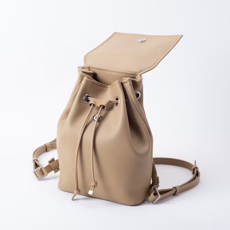 極簡風格兩用後背包 / 水桶包 - 駝色