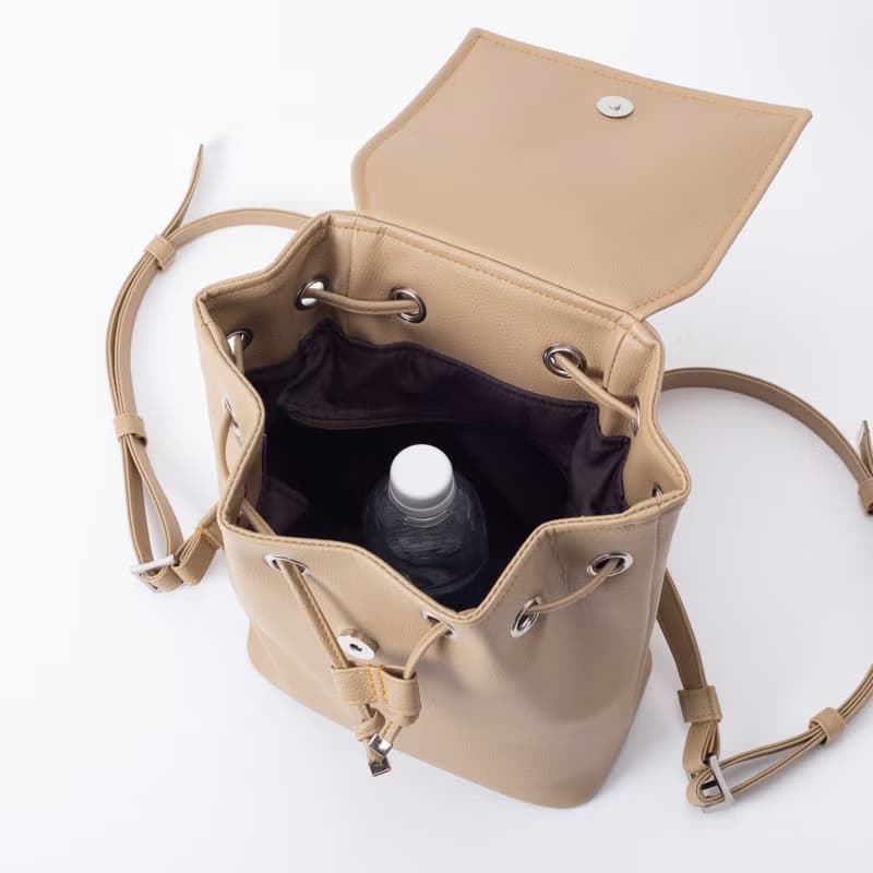 極簡風格兩用後背包 / 水桶包 - 駝色