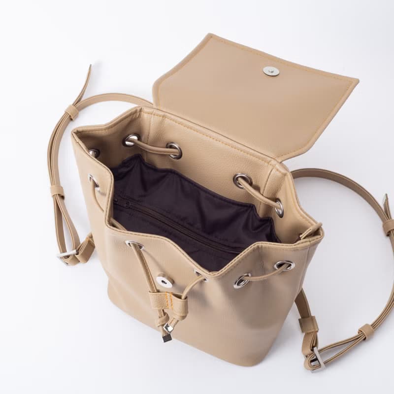 極簡風格兩用後背包 / 水桶包 - 駝色
