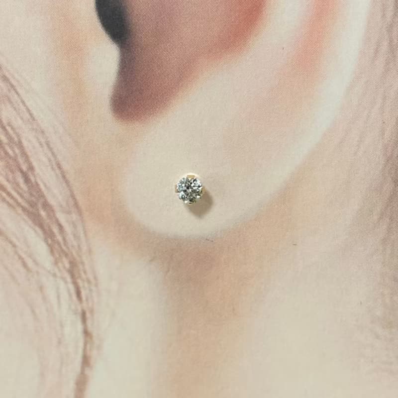 【K14 GOLD CUBIC ZILCONIA】 14金 3mm キュービック ピアス 14KP1　4月誕生石【SOLID GOLD】