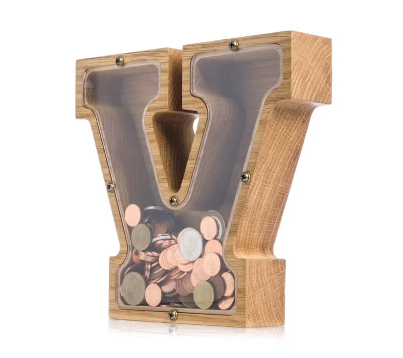 Custom money box frame Unique baby gift Wood tip jar Personalise wooden toy