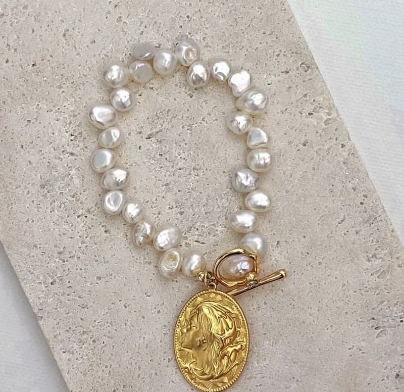 YuanPearl兩件套天然法式風格巴洛克珍珠法式牌手鍊加項鍊