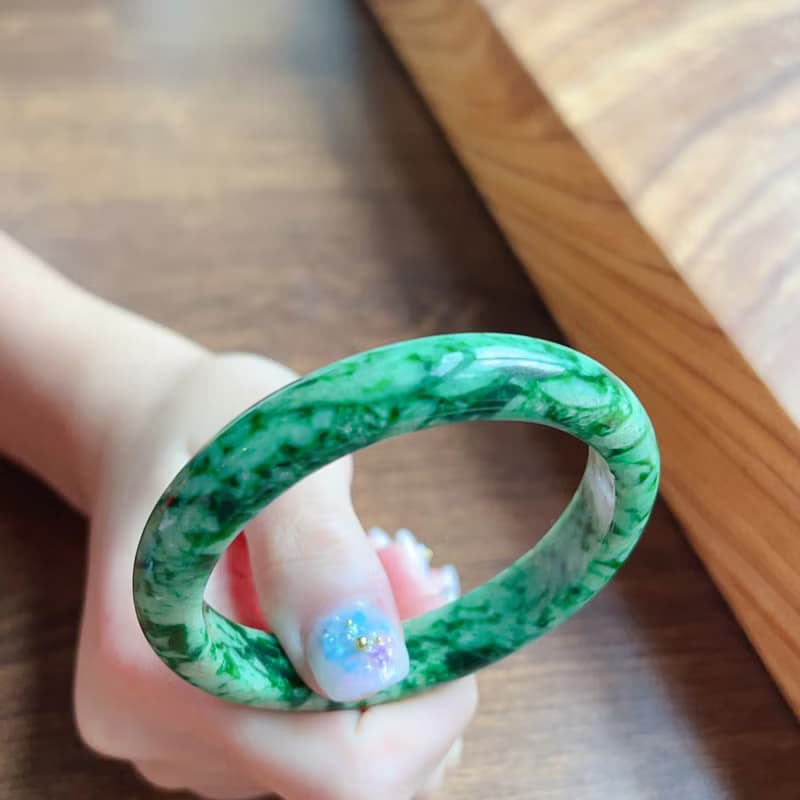 辣綠花青翡翠手鐲 | 18.5圍 | 天然緬甸玉翡翠A貨 | 送禮
