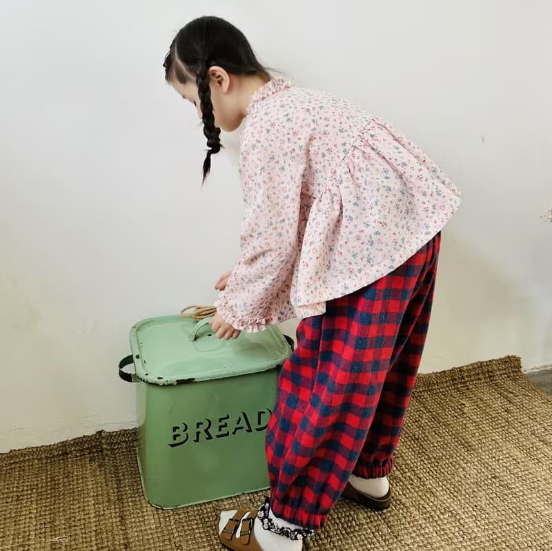 紅藍格子磨毛長褲 / 褲子 童裝
