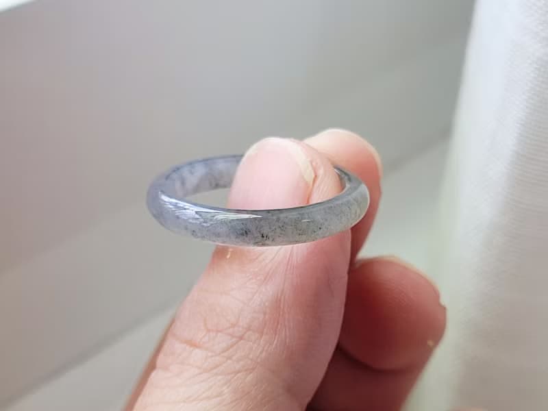 【親翠】天然翡翠 冰綠烏雞手指鐲14號戒圈 | 氣質灰綠