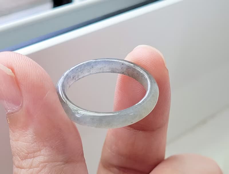 【親翠】天然翡翠 冰綠烏雞手指鐲14號戒圈 | 氣質灰綠