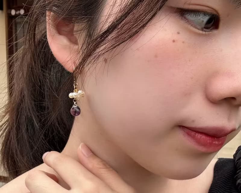 日本 淡水珍珠  天然紫色螢石 全14KGF 耳勾 耳環 手作