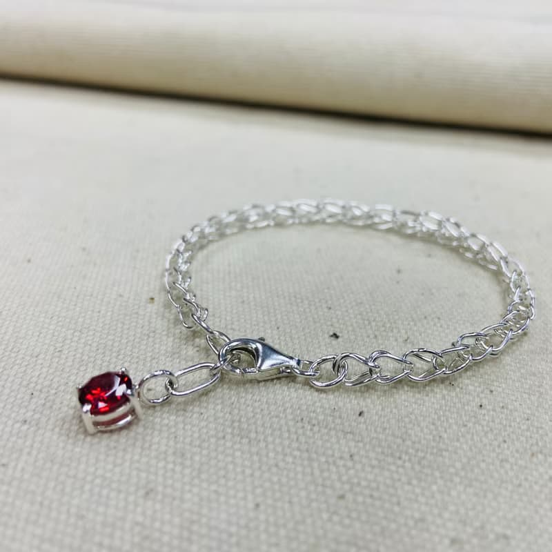 純銀 手工鍊 紅色鋯石款 S14