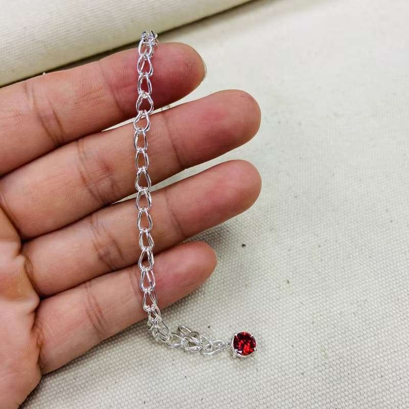 純銀 手工鍊 紅色鋯石款 S14