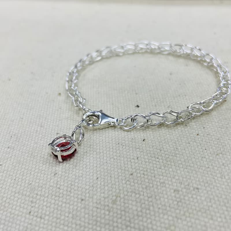 純銀 手工鍊 紅色鋯石款 S14