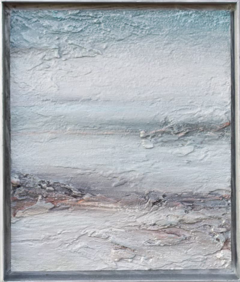 Small abstract painting from the artist, a landscape in gray shades