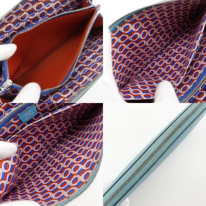 【日本直送】エルメス HERMES アザップシルクイン ロング 長財布 ヴォーエプソン ブルーデュノール 水色 U レディース【中古】