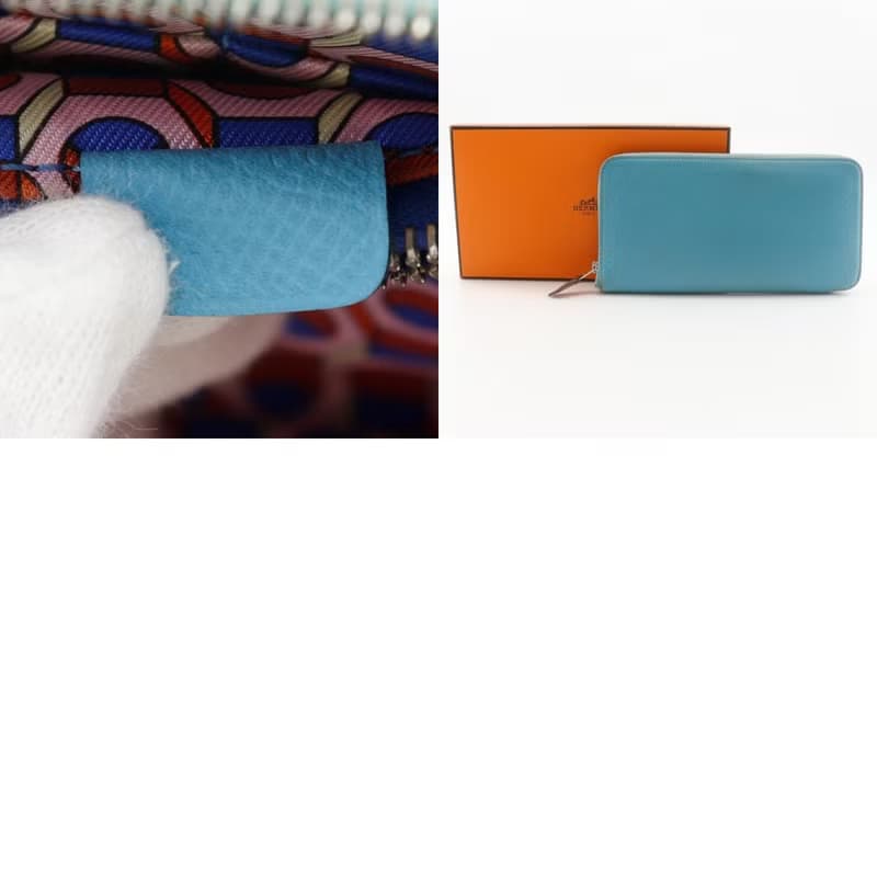 【日本直送】エルメス HERMES アザップシルクイン ロング 長財布 ヴォーエプソン ブルーデュノール 水色 U レディース【中古】