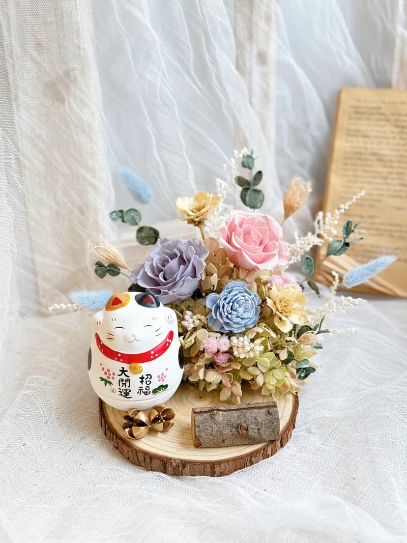 不凋花/永生花名片座 大招財貓 居家擺飾 開幕禮物 升遷禮 入厝禮