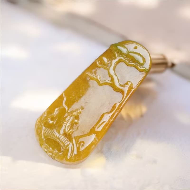 黃翡翡翠巧雕文人山水牌 | 天然緬甸玉翡翠A貨 | 送禮