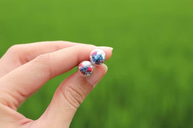 乾燥花 玻璃球 醫療鋼 針式 | 夾式耳環【草原風情】