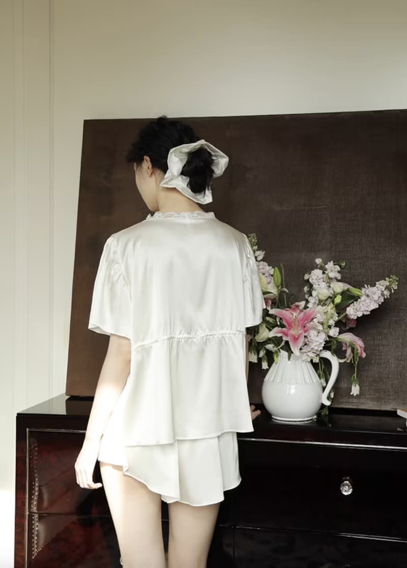 法式復古 22姆米性感真絲睡衣 蕾絲家居服