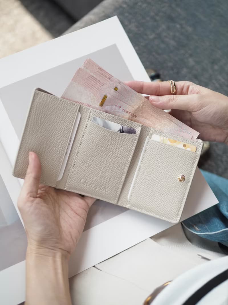 Maily (Ivory) : Tri-fold wallet, Short wallet, cow leather, Cream-white