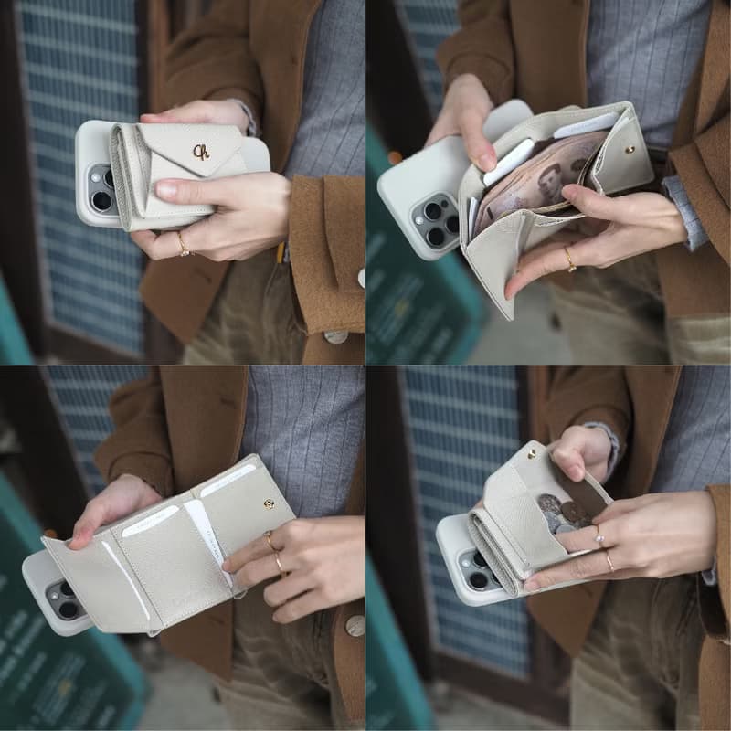 Maily (Ivory) : Tri-fold wallet, Short wallet, cow leather, Cream-white