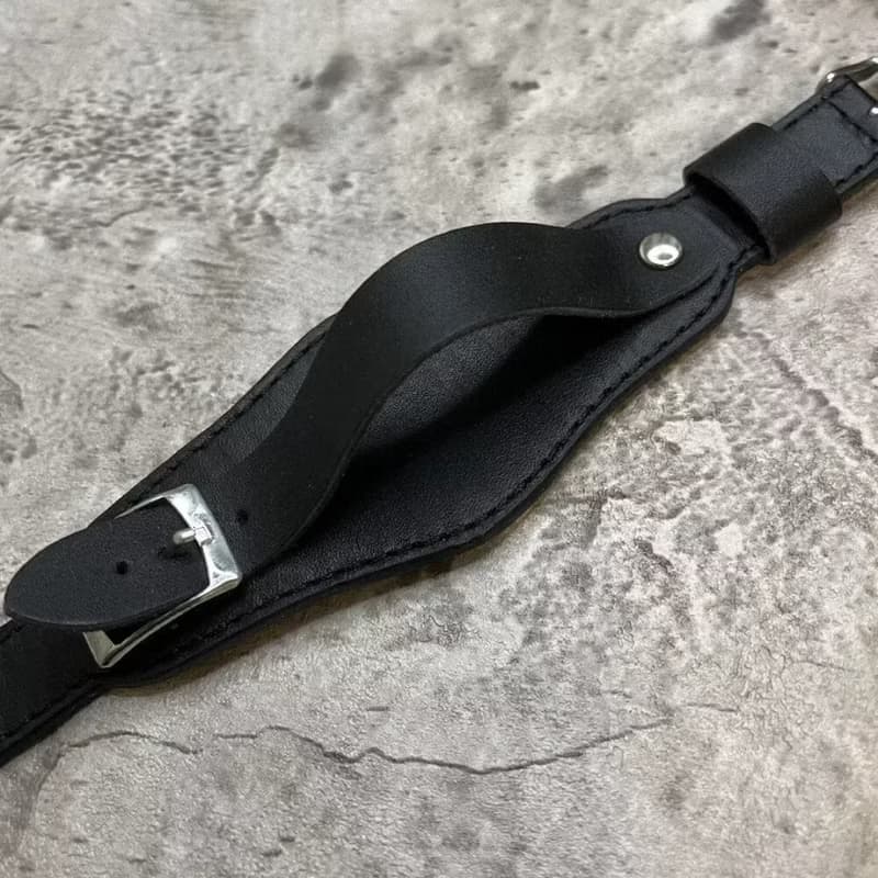 Timeless 純黑皮革真皮手男士款手錶腕帶16/18/20/22MM