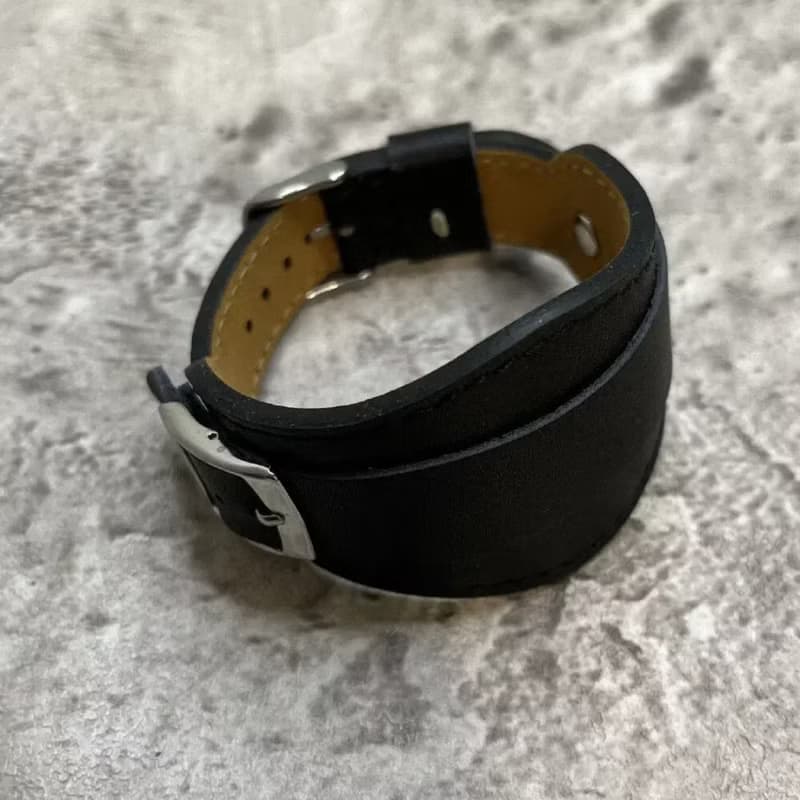 Timeless 純黑皮革真皮手男士款手錶腕帶16/18/20/22MM