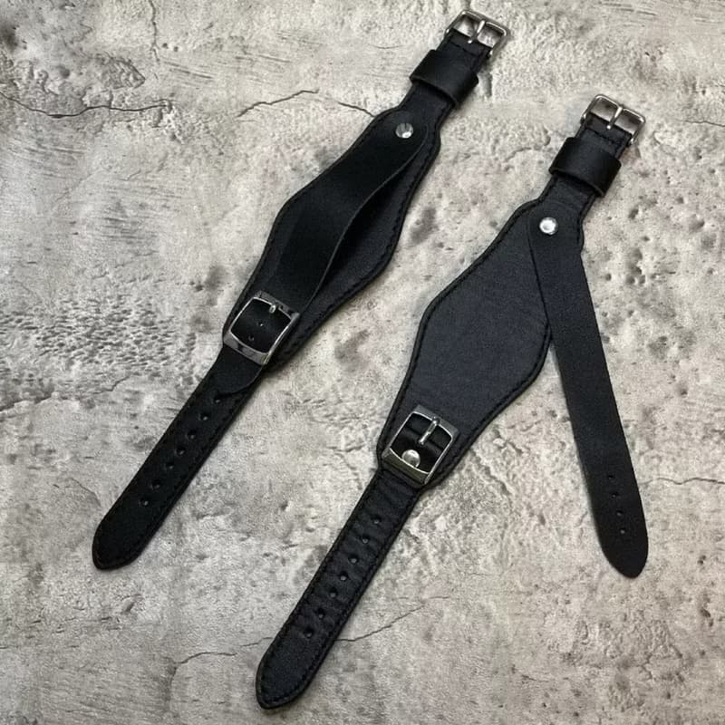 Timeless 純黑皮革真皮手男士款手錶腕帶16/18/20/22MM